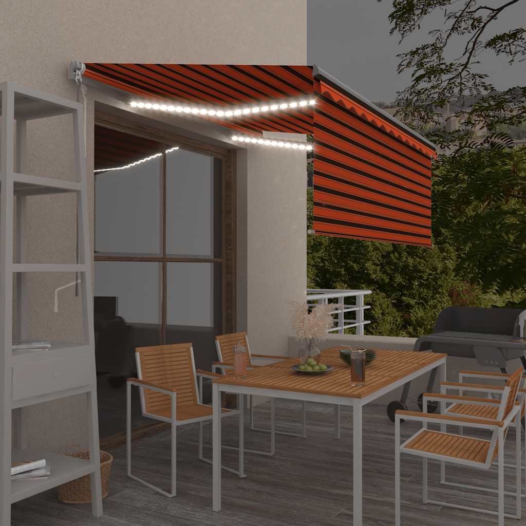 foto del prodotto tenda retrattile manuale parasole led 3,5x2,5 m arancio marrone cod mxl 68615