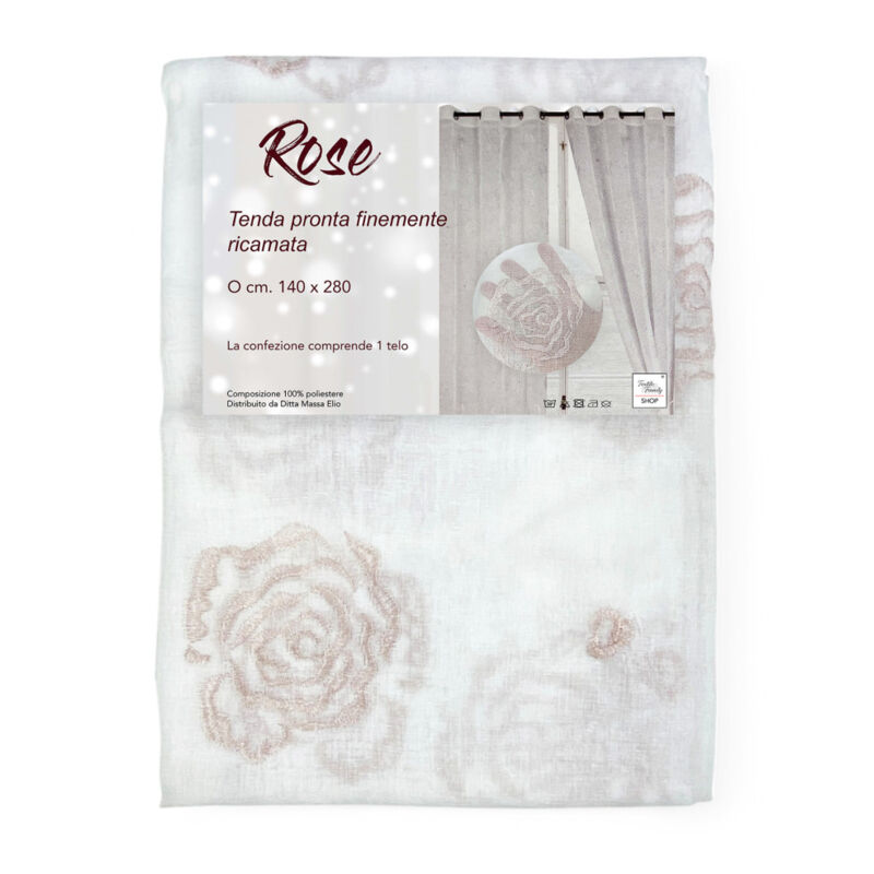 foto del prodotto tenda rose ricamata con anelli - 140x280 cm elegante con rose in rilievo - tessuto leggero e decorativo