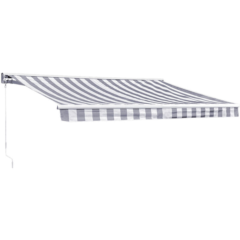 foto del prodotto tenda saule 3,5 3 m con semicupola tessuto a righe bianco grigio e struttura bianca