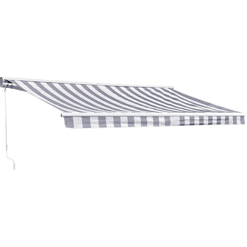 foto del prodotto tenda saule 3,95 3 m con semicupio tessuto a righe bianco grigio e struttura bianca