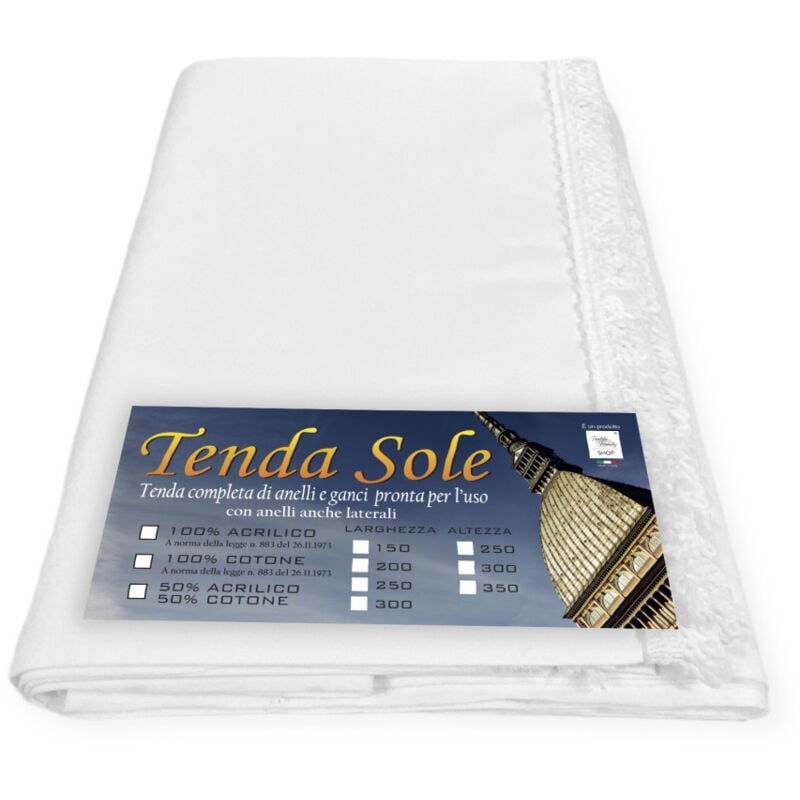 foto del prodotto tenda sole da esterno giardino balcone bianco unito in acrilico confezionata in 6 misure cm. 200 x 250