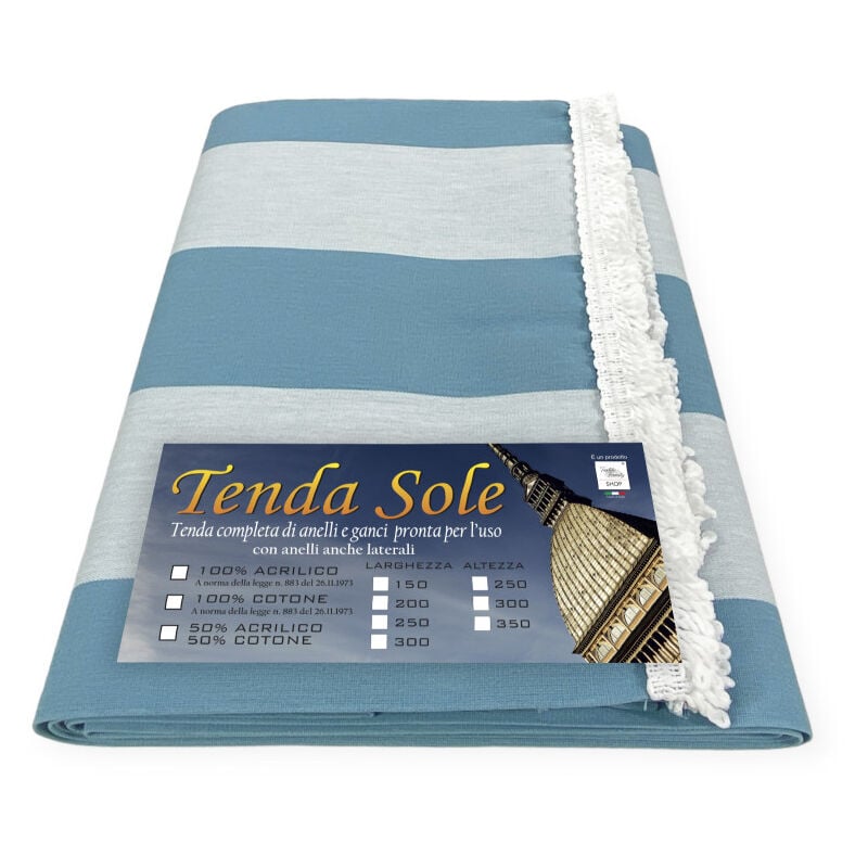 foto del prodotto tenda sole da esterno giardino balcone riga pari azzurro in acrilico confezionata in 6 misure cm. 140x300