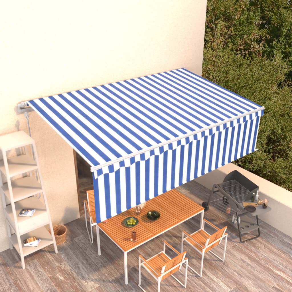foto del prodotto tenda sole retrattile automatica con parasole 5x3m blu bianca