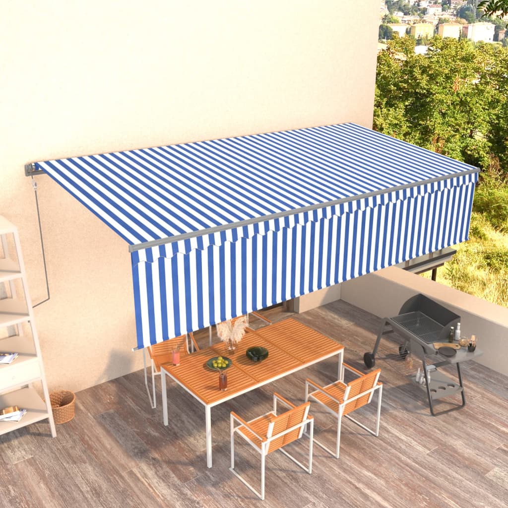 foto del prodotto tenda sole retrattile automatica con parasole 6x3 m blu bianca cod mxl 60898