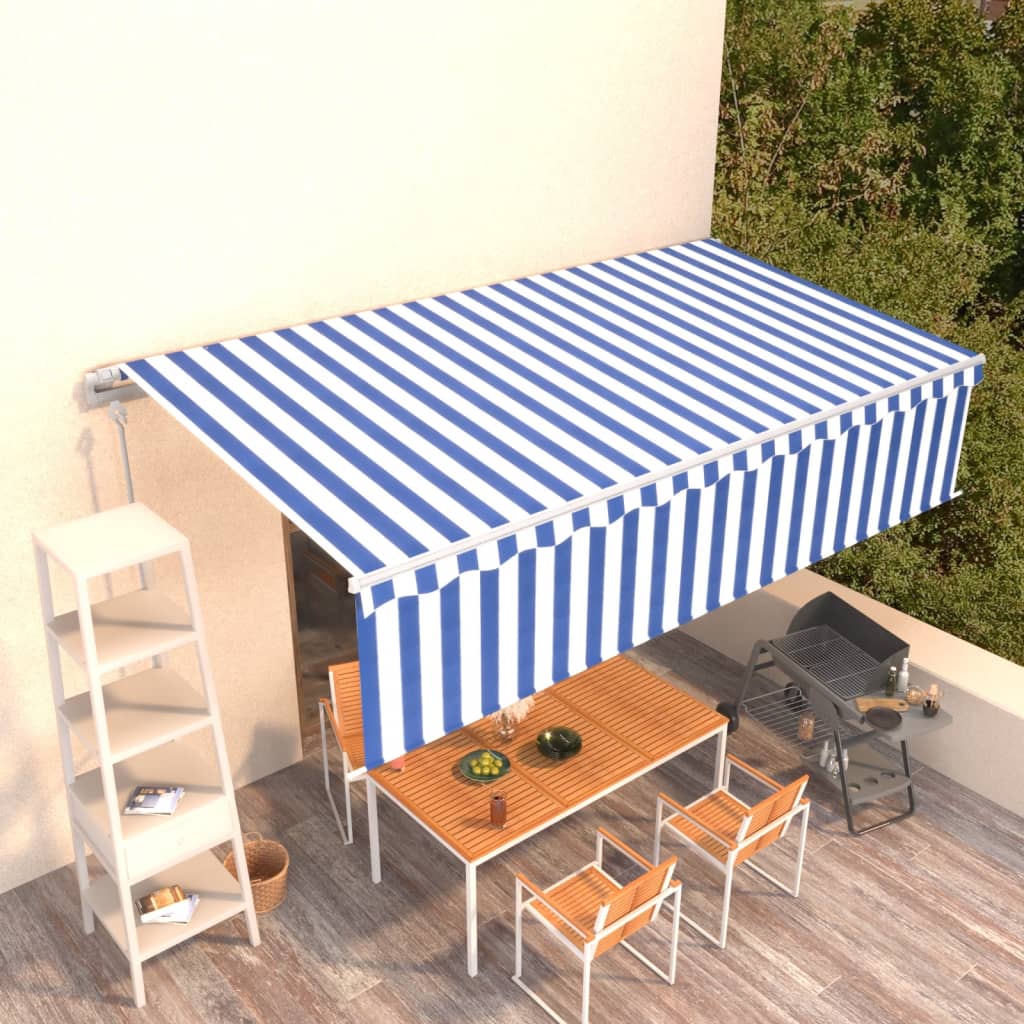 foto del prodotto tenda sole retrattile automatica con parasole 6x3m blu bianca cod mxl 43806