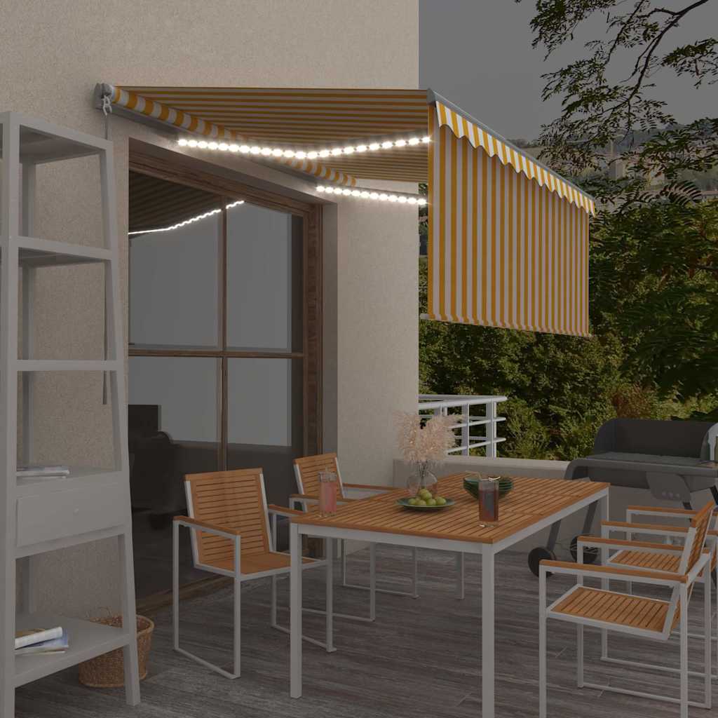 foto del prodotto tenda sole retrattile con parasole e led 3,5x2,5m gialla bianca cod mxl 68609