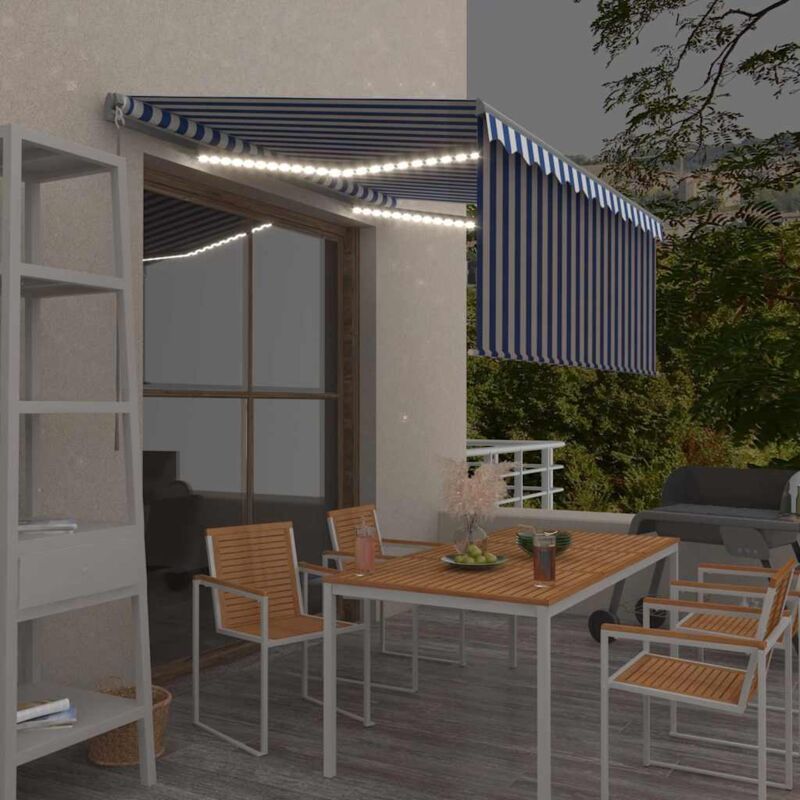 foto del prodotto tenda sole retrattile manuale con led 3,5x2,5 m blu e bianco vidaxl
