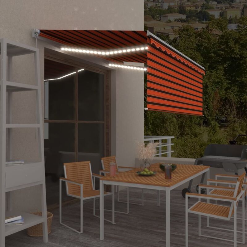 foto del prodotto tenda sole retrattile manuale con led 3x2,5m arancione marrone vidaxl