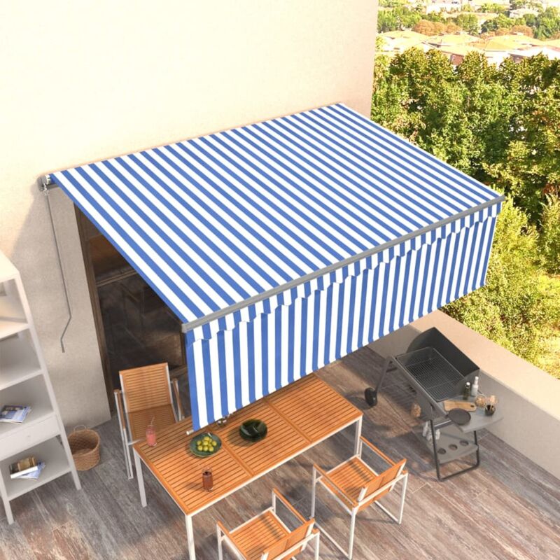 foto del prodotto tenda sole retrattile manuale con parasole 4x3m blu e bianco vidaxl 575530