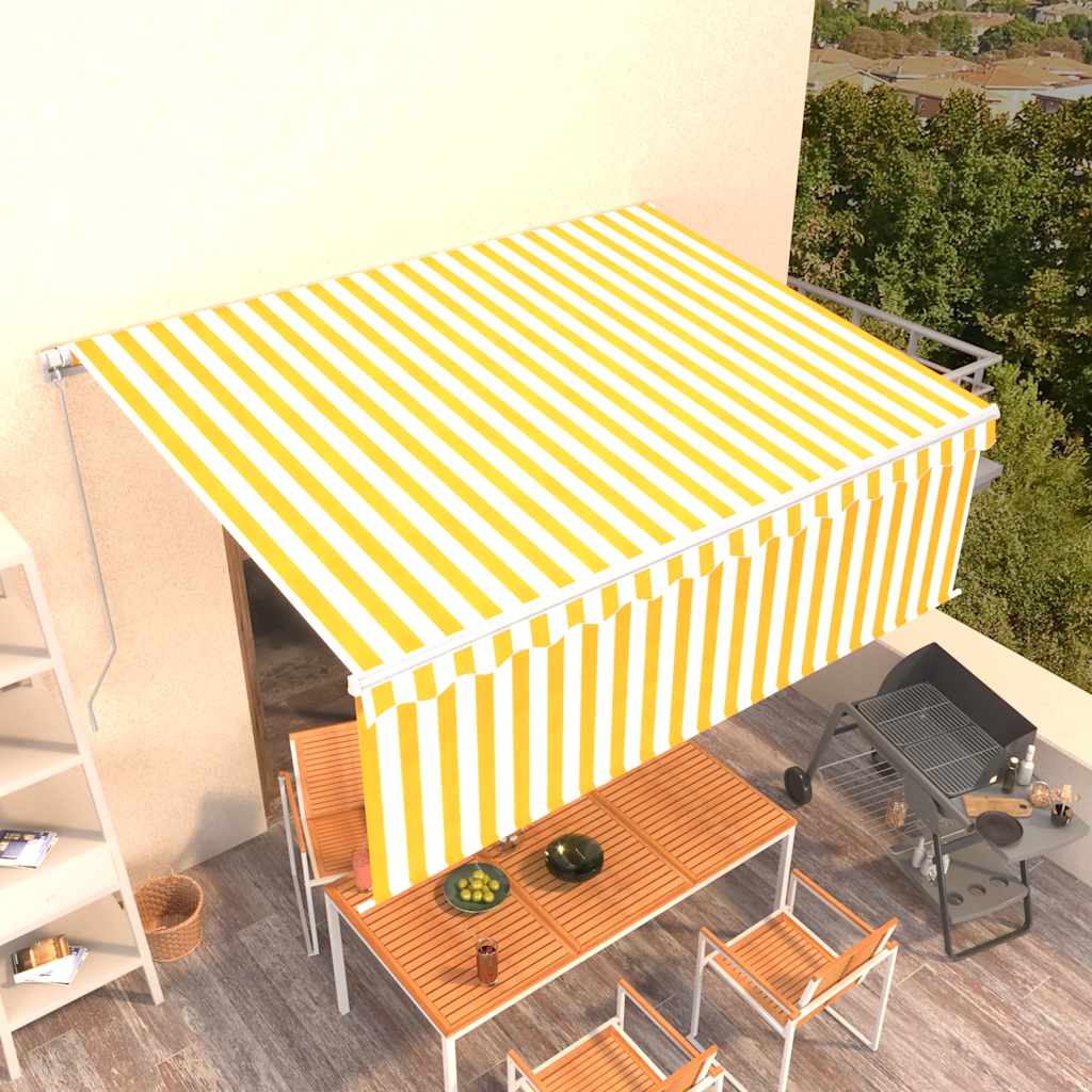 foto del prodotto tenda sole retrattile manuale con parasole 4x3m gialla bianca
