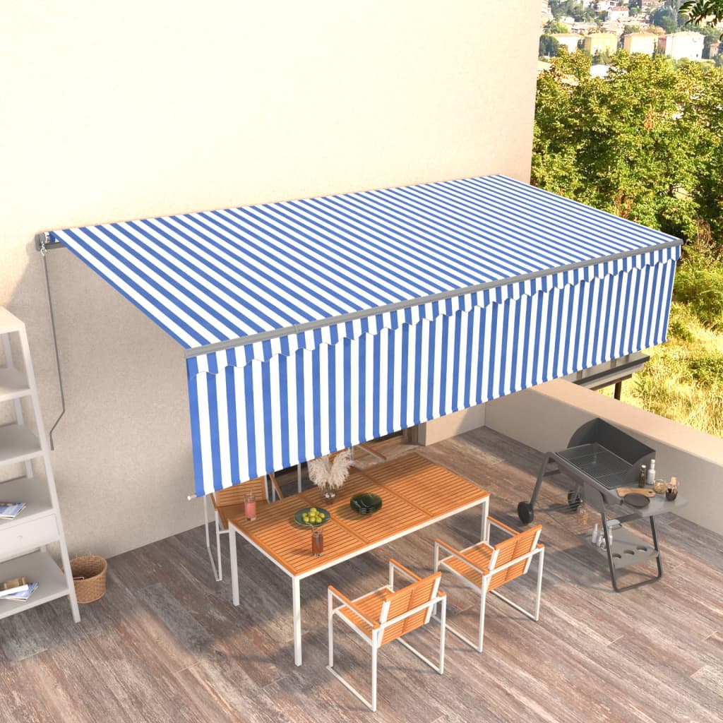 foto del prodotto tenda sole retrattile manuale con parasole 6x3m blu e bianc6 vidaxl