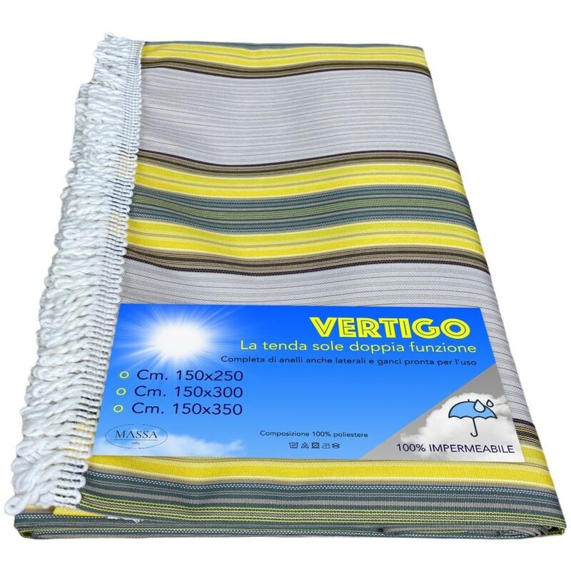 foto del prodotto tenda sole vertigo da esterno giardino balcone righino giallo e marrone impermeabile e idrorepellente cm. 150 x 250