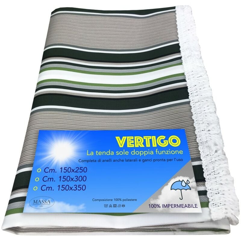 foto del prodotto tenda sole vertigo da esterno giardino balcone righino verde impermeabile e idrorepellente cm. 150 x 350