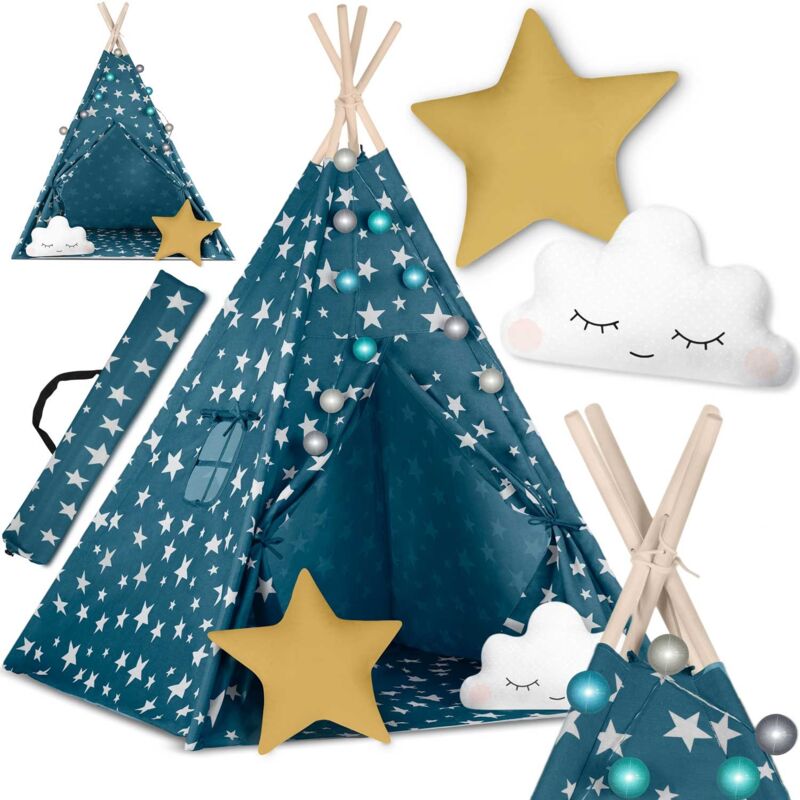 foto del prodotto tenda teepee per bambini con luci nukido blu
