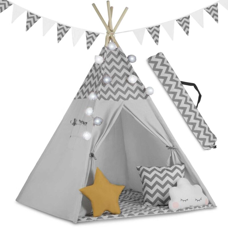 foto del prodotto tenda teepee per bambini con luci nukido grigia