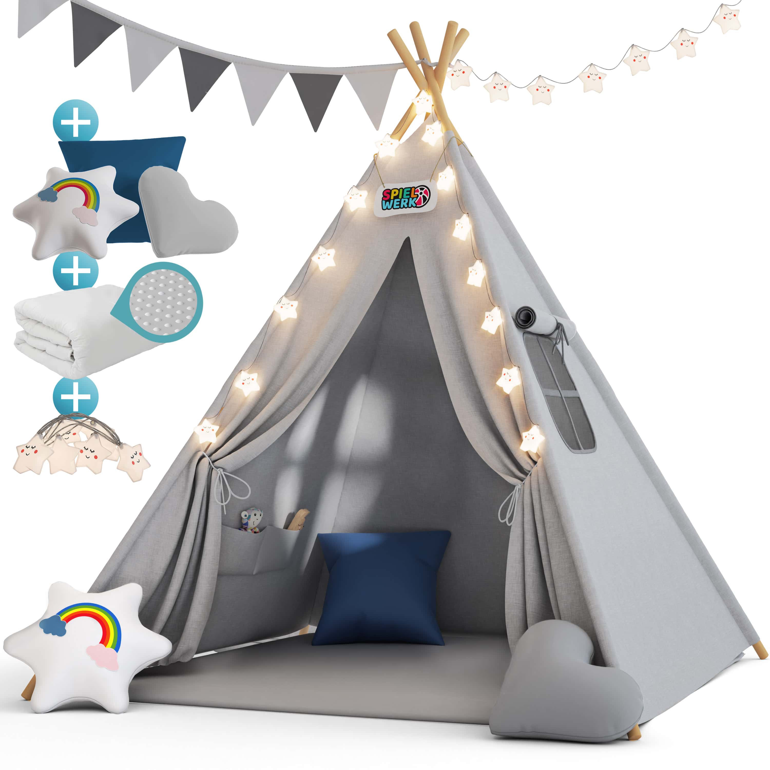 foto del prodotto tenda teepee per bambini grigio 160x130x130cm