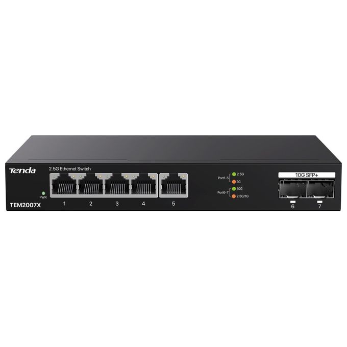 foto del prodotto tenda tem2007x switch ethernet 2.5 gigabit 5 porte con 2 porte sfp 10 g
