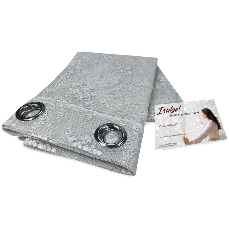 foto del prodotto tenda tendaggio isabel grigio cm. 140x280 confezionata in pizzo jacquard