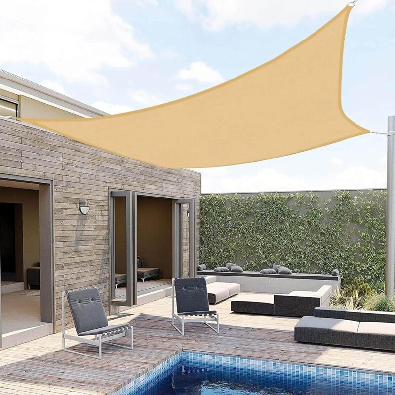 foto del prodotto tenda vela ombreggiante rettangolare, telo parasole in pes resistente all acqua, protezione uv per giardino, patio, balcone, terrazza, esterno sabbia