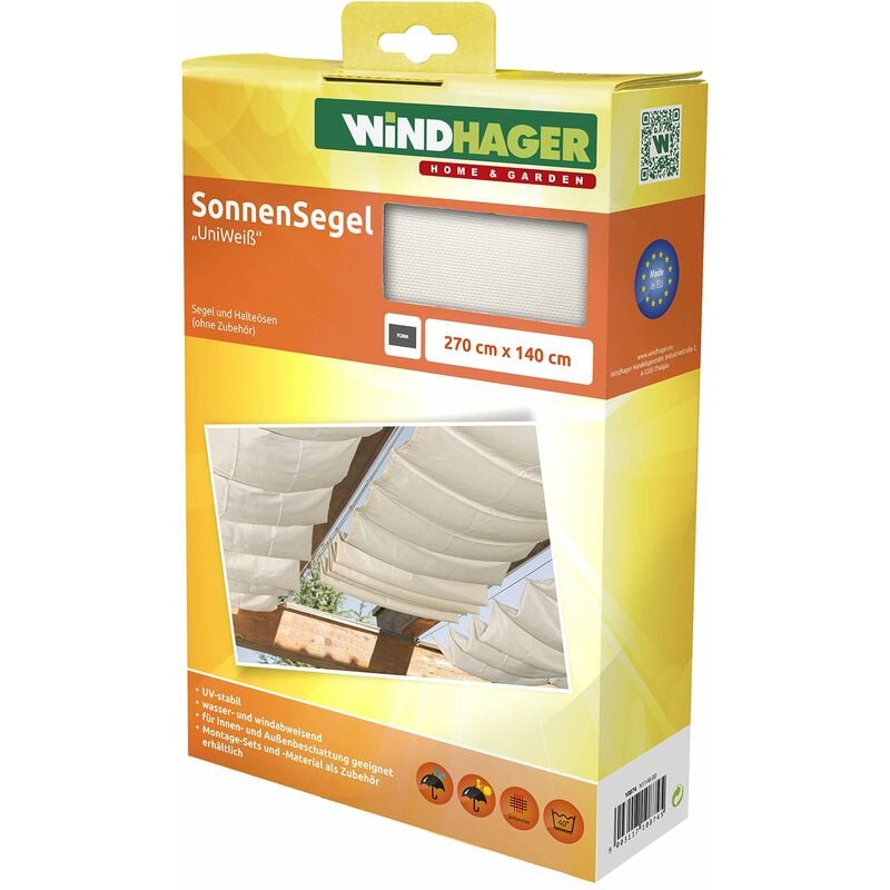 foto del prodotto tenda vela parasole per tendicorda, protezione solare, pergola o giardino d inverno, 270 x 140 cm, beige, 10876 windhager