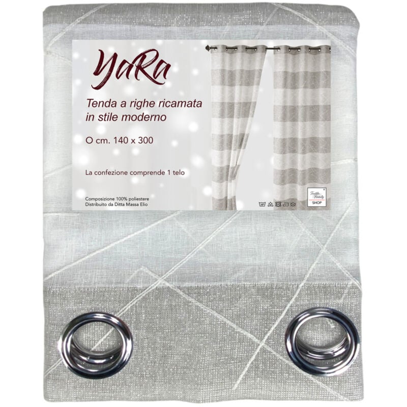 foto del prodotto tenda yara beige ricamata pannello moderno 140x300 cm poliestere effetto lino, trasparente, occhielli metallo