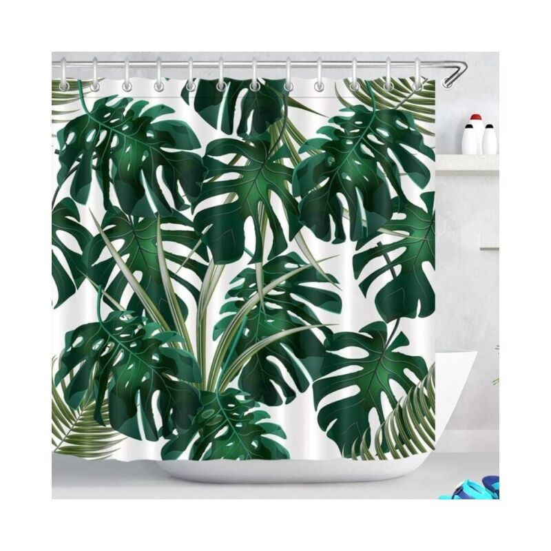 foto del prodotto tendadoccia180 tenda da doccia piante tropicali foglie di palma tenda da doccia impermeabile in poliestere