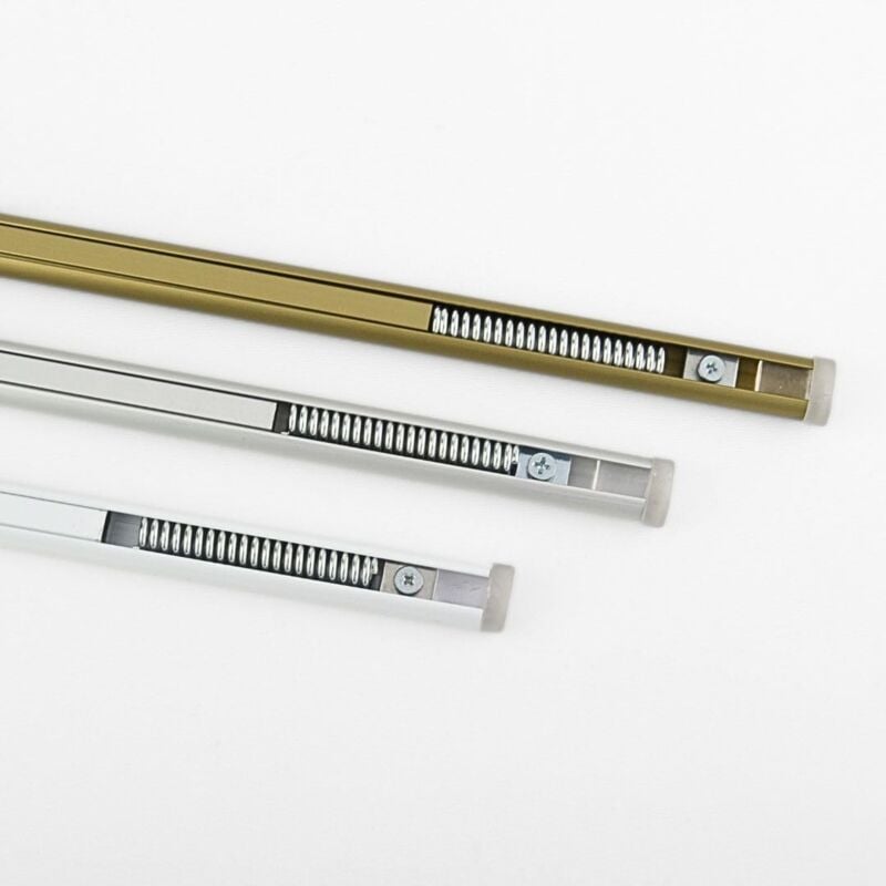 foto del prodotto tendaggimania - astine per tende a pressione argento - misura 27-40 cm - 1 pezzo-bacchetta a molla estensibile in ferro- bastone per tende a vetro