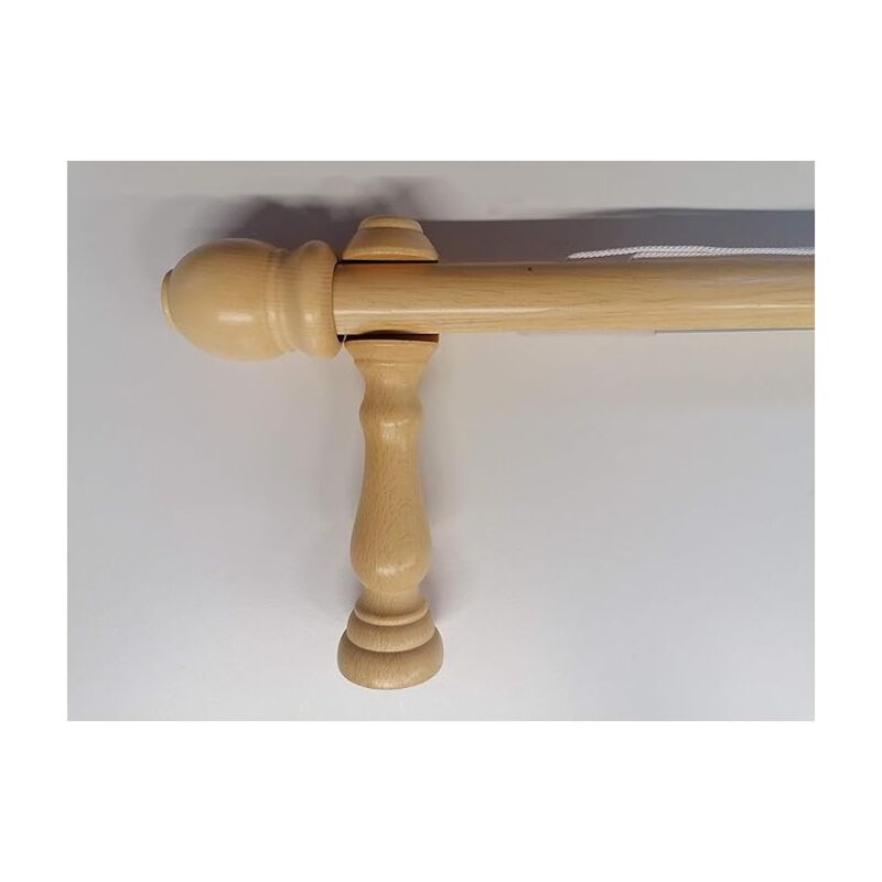 foto del prodotto tendaggimania bastone tenda movimento a corda, in legno diametro 35 mm, completo di tutti gli accessori,color naturale 300 cm