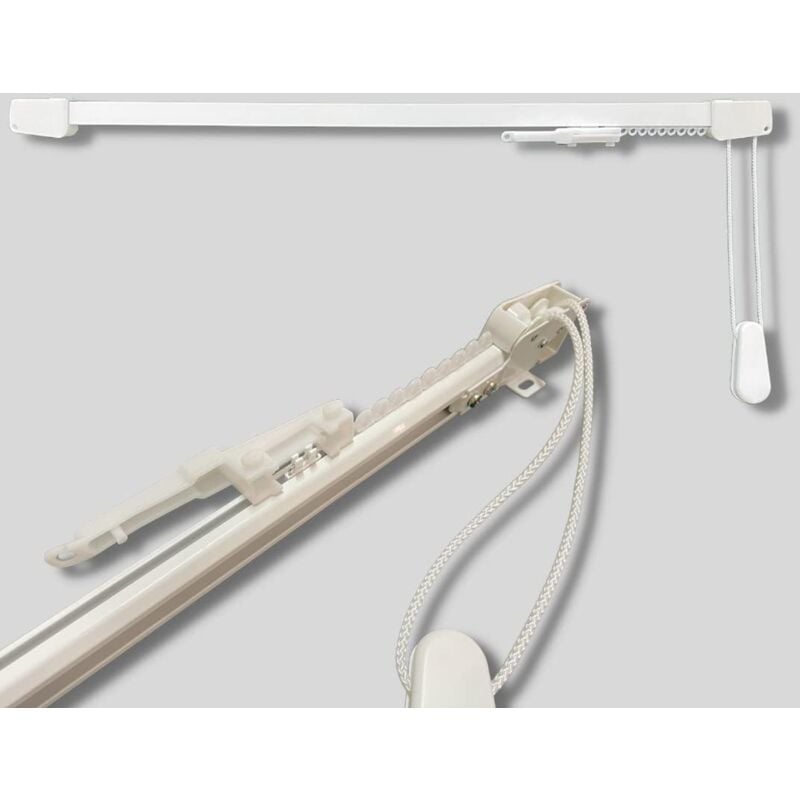 foto del prodotto tendaggimania binario per tende lineare in alluminio bianco, movimento a corda, attacco soffitto parete completo di tutti gli accessori