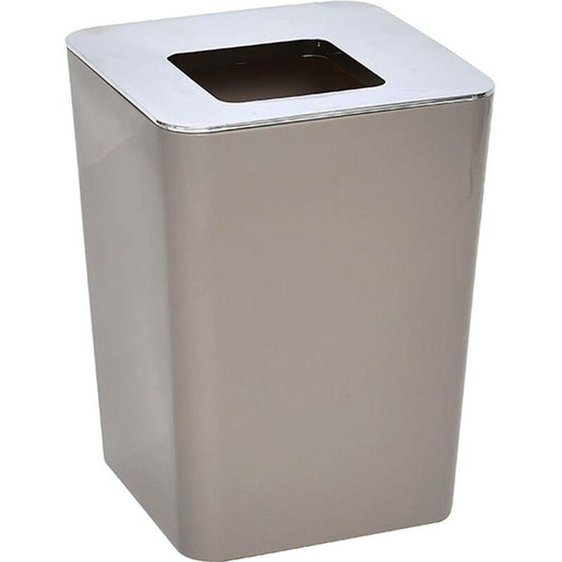 foto del prodotto tendance bidone quadrato in pp con coperchio cromato 6l taupe