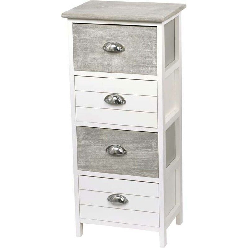 foto del prodotto tendance cassettiera paulownia a 4 cassetti con maniglie in metallo bicolore bianco grigio