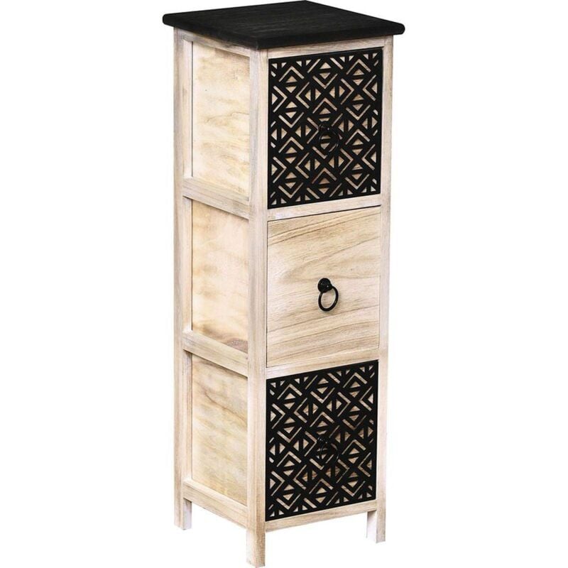 foto del prodotto tendance cassettiera pm a 3 cassetti in mdf paulownia con maniglie tonde in metallo nero nero tomba naturale