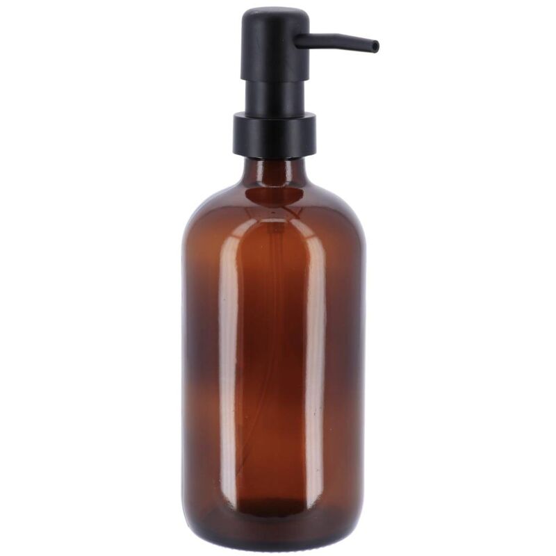 foto del prodotto tendance dispenser di sapone a pompa in vetro nero opaco 500 ml ambra