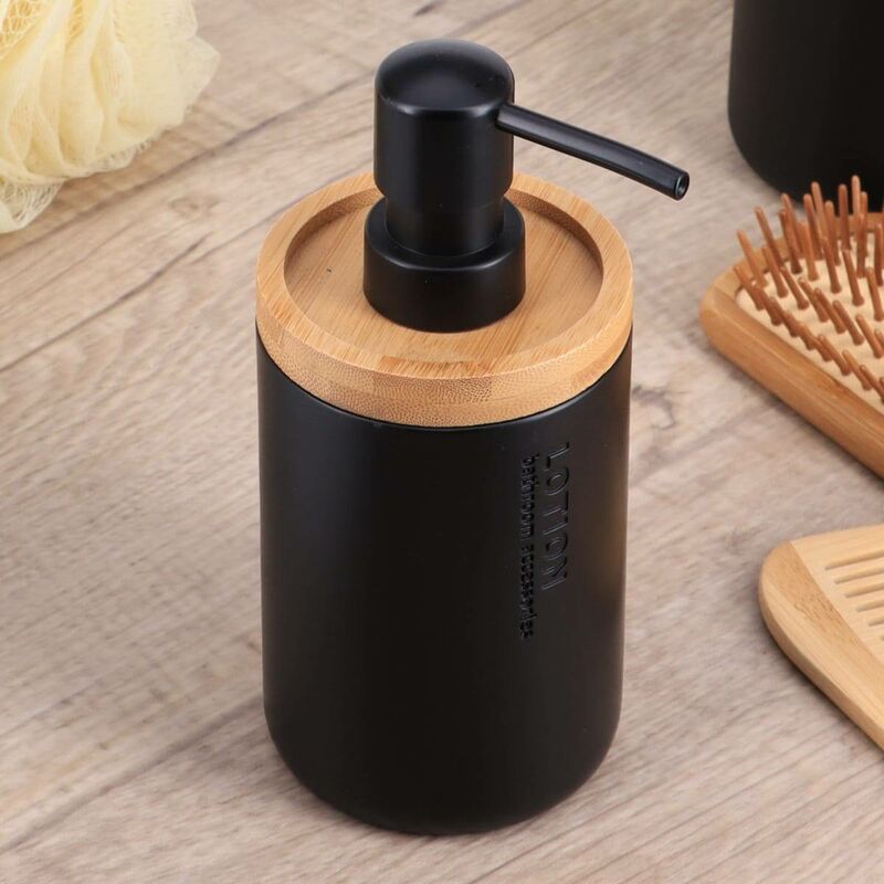 foto del prodotto tendance - dispenser di sapone in poliresina 280 ml - nero opaco bambù