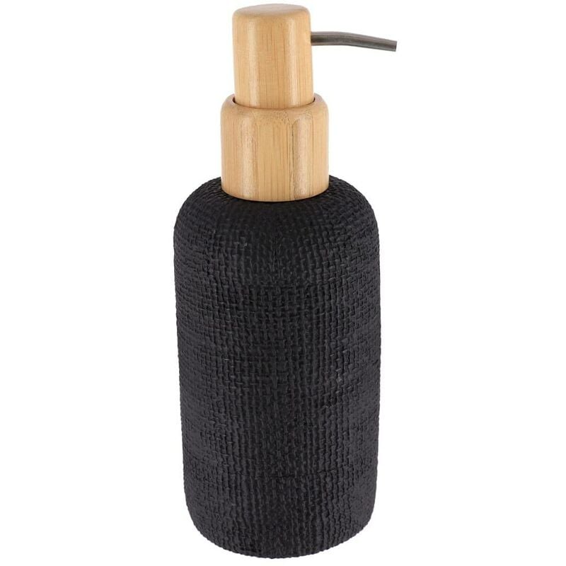foto del prodotto tendance - dispenser rotondo in poliresina con effetto rete e pompa in bambù 340ml - nero