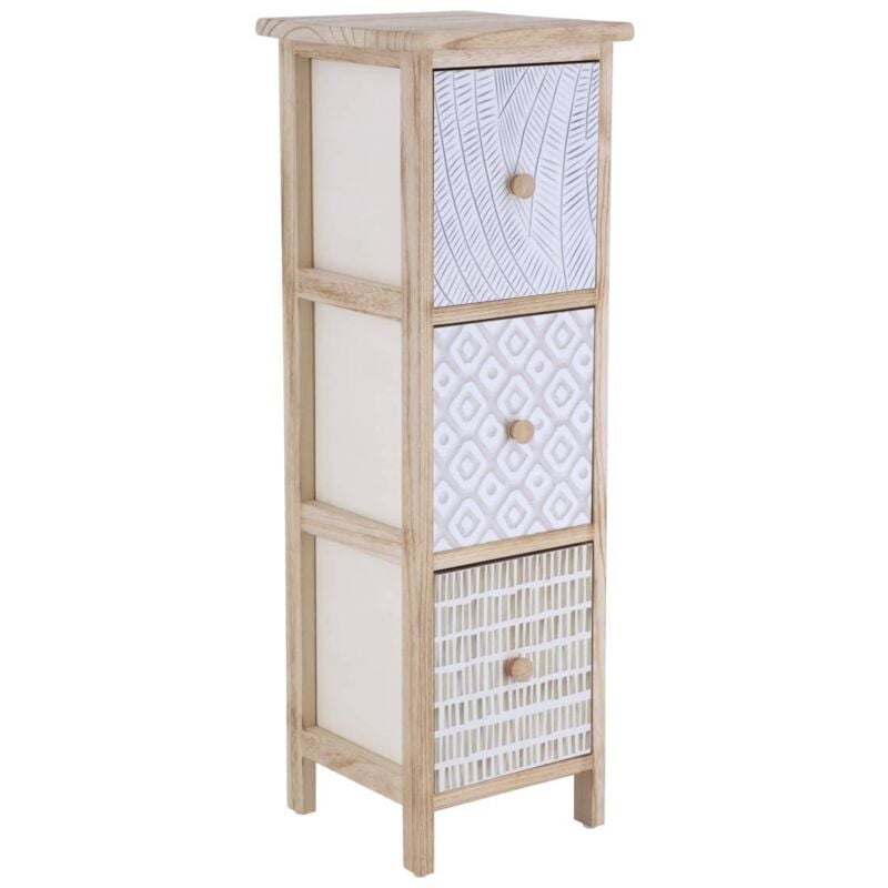 foto del prodotto tendance mobile in paulownia con 3 cassetti stampati con pomelli in legno naturale