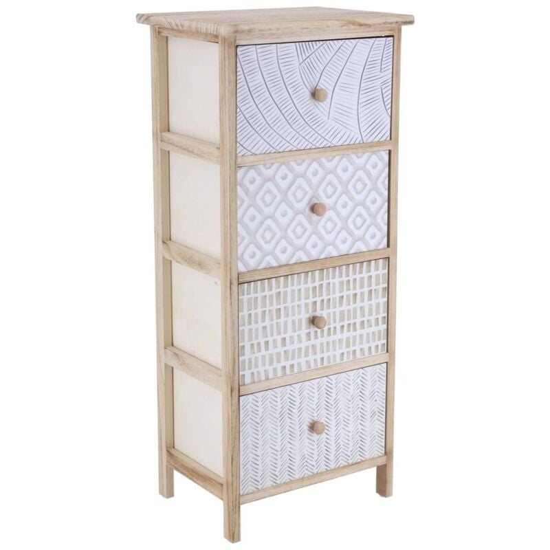 foto del prodotto tendance mobile in paulownia con 4 cassetti stampati con pomelli in legno naturale