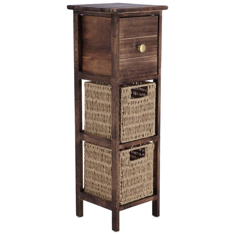 foto del prodotto tendance mobile in paulownia mdf 1 cassetto con pomello dorato e 2 cestini per la carta marrone naturale