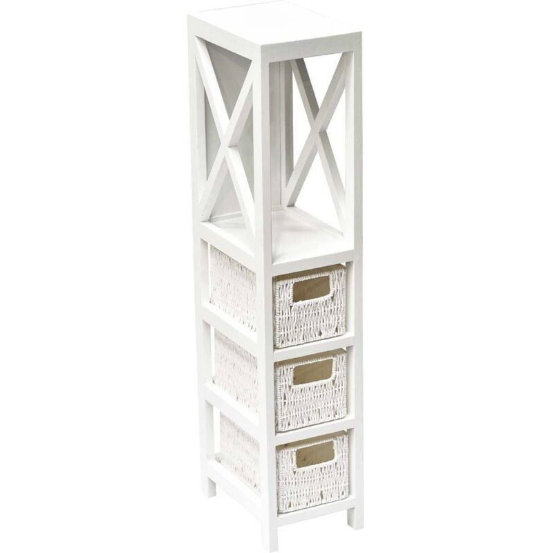 foto del prodotto tendance mobili in mdf bianco 1 ripiano 3 cestini carta intrecciata bianco