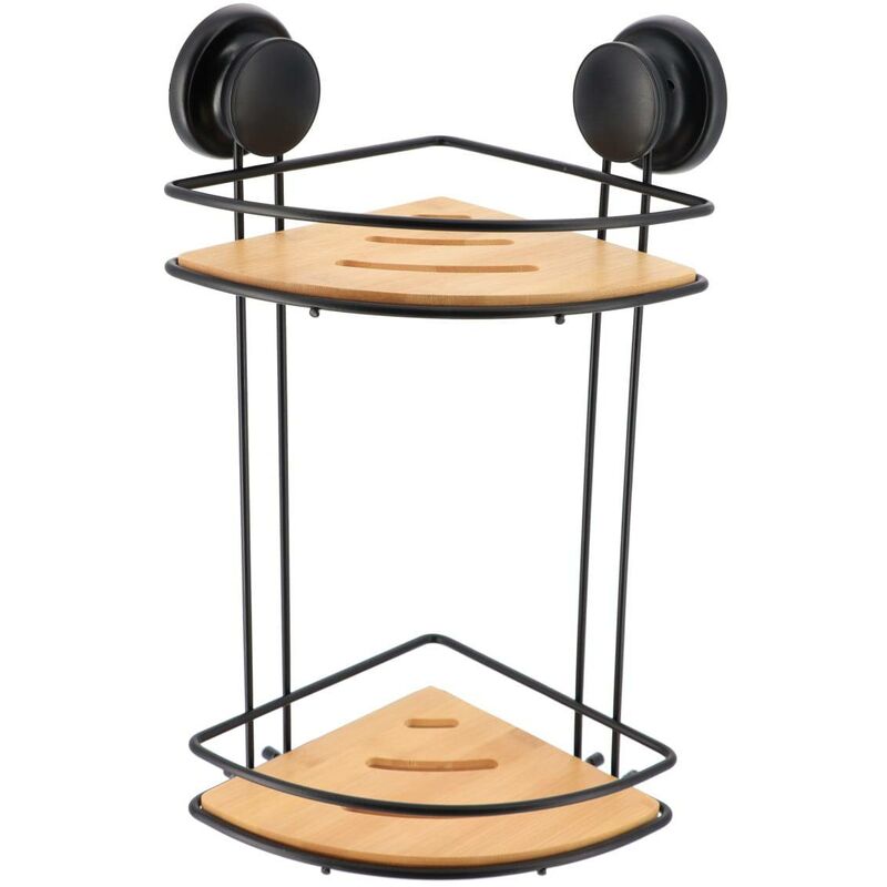 foto del prodotto tendance - scaffale angolare con ventosa, struttura in metallo di bambù, 2 livelli - bambù nero