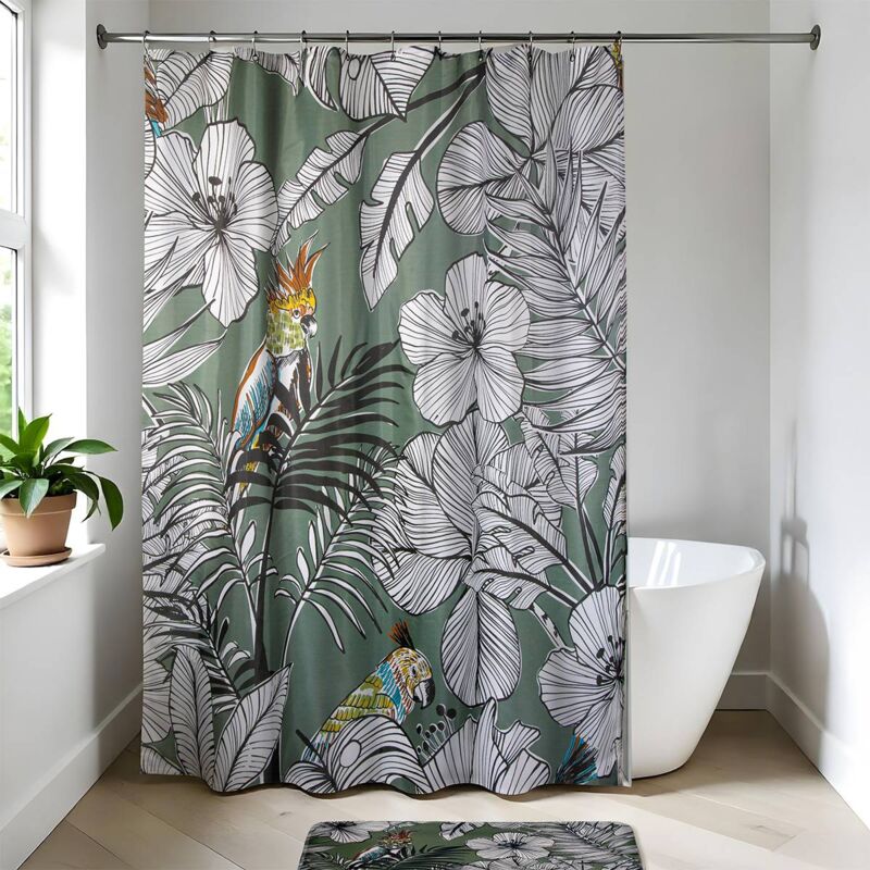 foto del prodotto tendance tenda da doccia in poliestere 180x200 cm jungle fever kaki