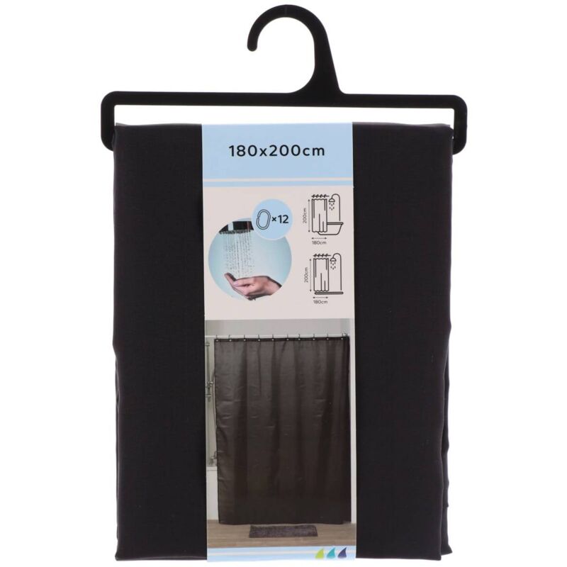 foto del prodotto tendance tenda da doccia in poliestere 180x200cm 12 anelli pp nero