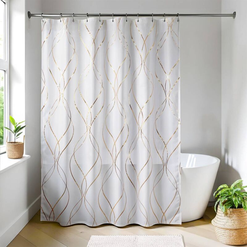 foto del prodotto tendance tenda da doccia in poliestere stampato 180x200 cm 12 anelli in pp bianchi oro puro
