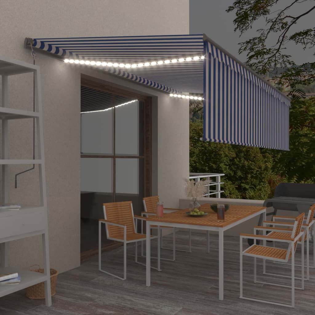foto del prodotto tendasole retrattile manuale con led 5x3m blu e biancocod mxl 104427
