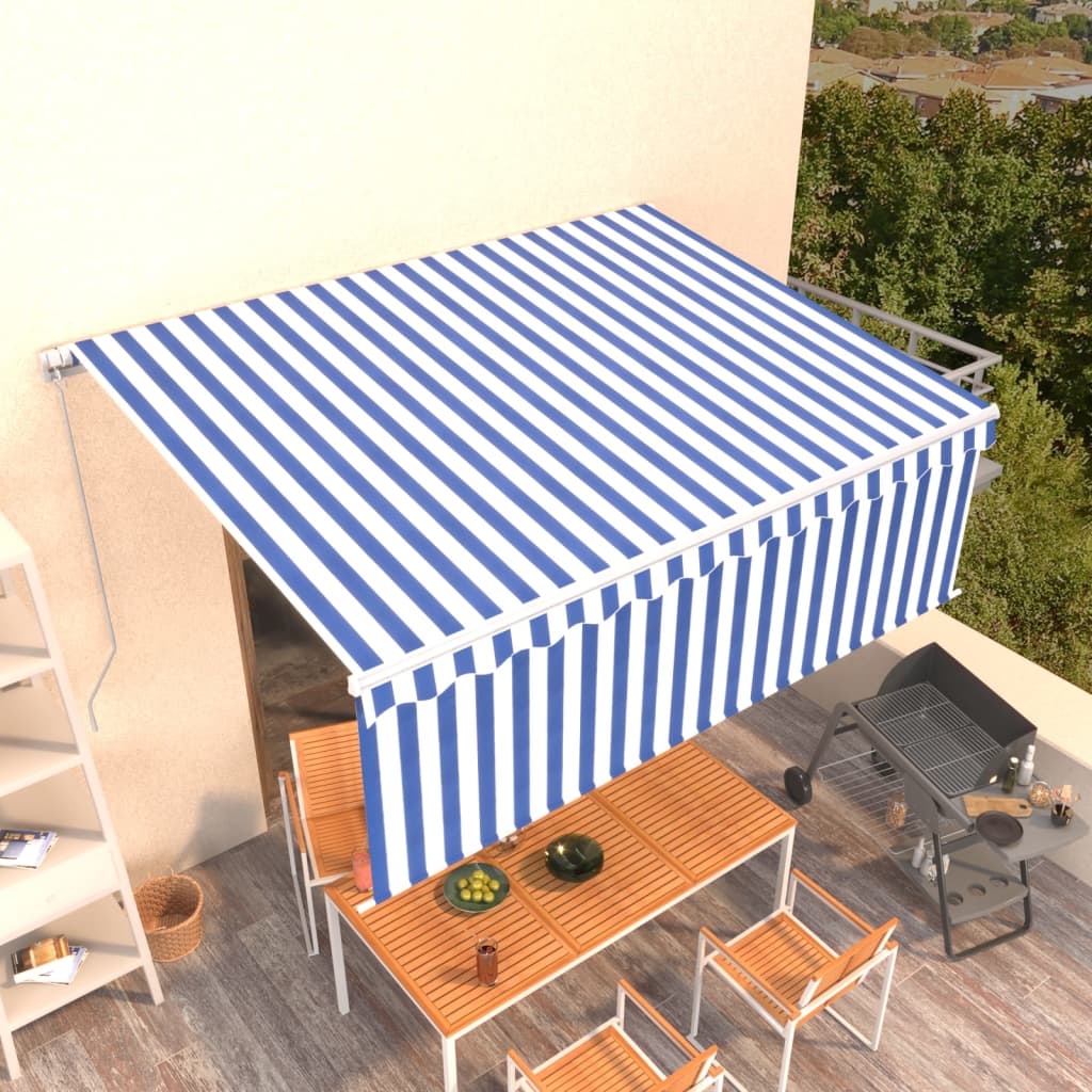 foto del prodotto tendasole retrattile manuale con parasole 4x3m blu e biancocod mxl 81708
