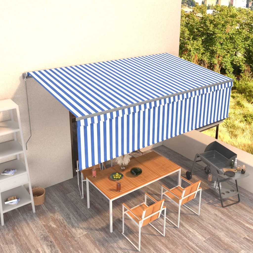 foto del prodotto tendasole retrattile manuale con parasole 5x3m blu e biancocod mxl 105644