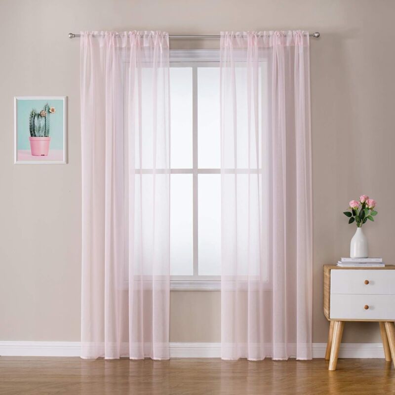 foto del prodotto tende 2 pannelli trasparenti in voile con passanti morbidi finestre per camera da letto e soggiorno 140x245cm rosa chiaro