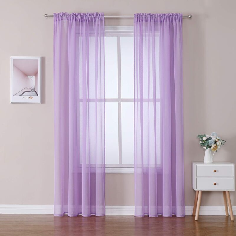 foto del prodotto tende 2 pannelli trasparenti in voile con passanti morbidi finestre per camera da letto e soggiorno 140x245cm viola chiaro