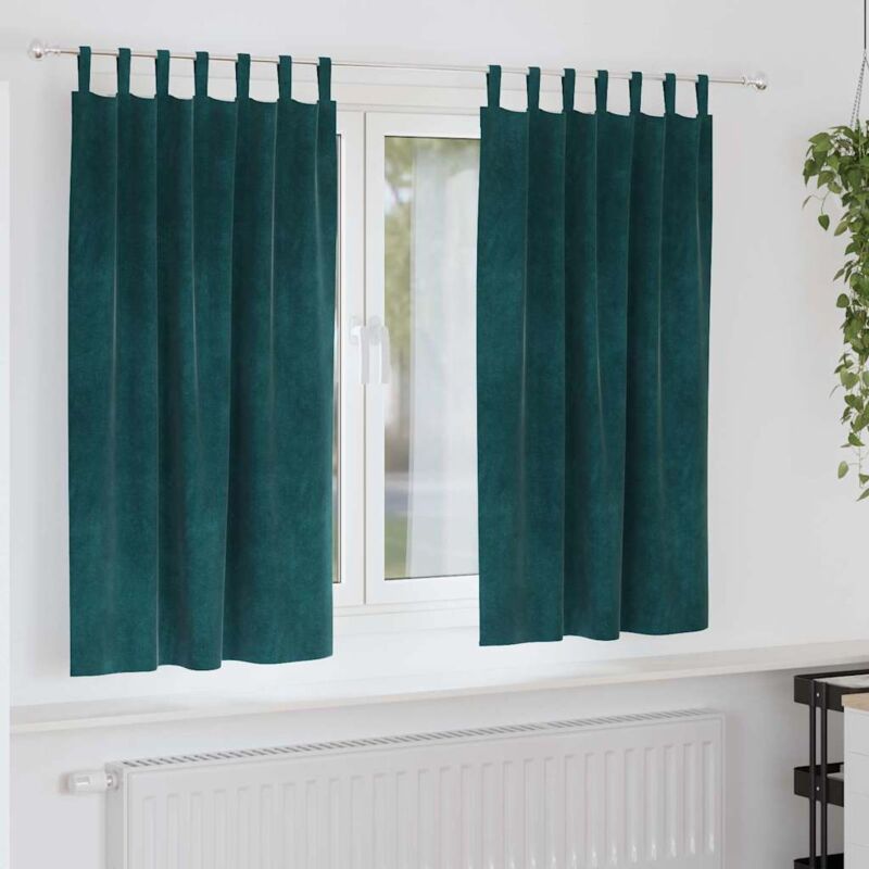 foto del prodotto tende blackout con anelli di sospensione 2 pezzi verde scuro in velluto vidaxl