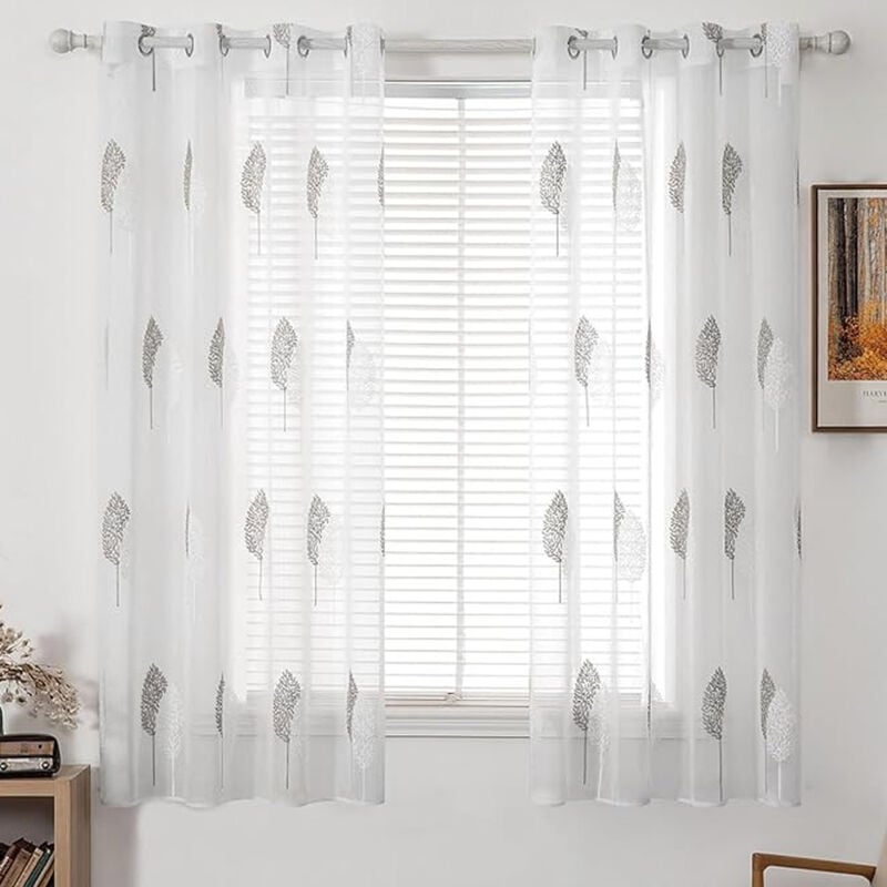 foto del prodotto tende camera da letto moderne, tende per finestre con motivo a foglia ricamata, tenda trasparente interno con occhielli, tende voile per casa